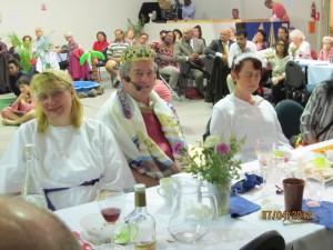 Participants in the play enjoying fellowship