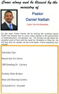 Pr Daniel ministering in Gold Coast on Sat 8th & Sat 9th Feb 2014